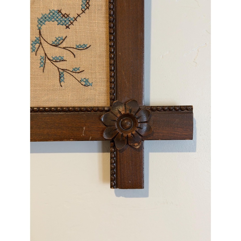 Antique Victorian Sampler "The Old Rocking Chair", Cross Corner Tramp Art Frame - Picture 3 of 13